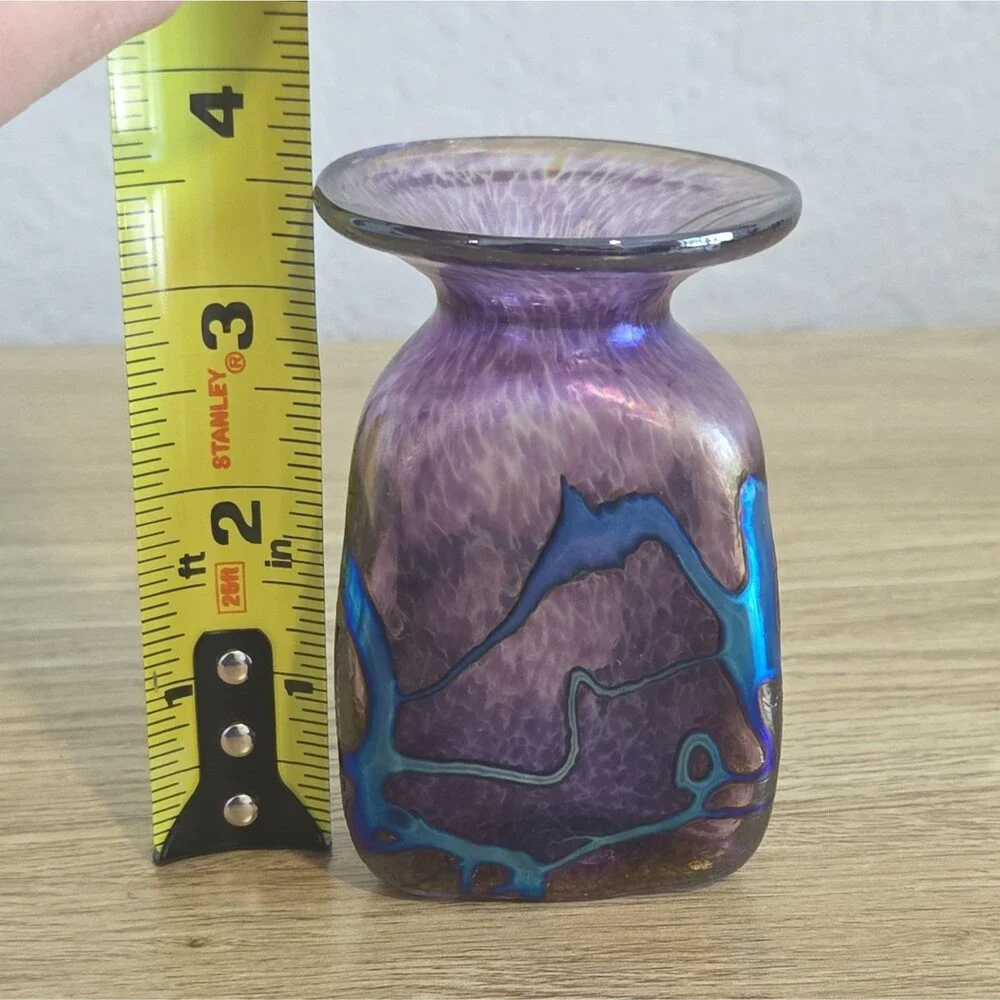 Robert HeId Iridescent Purple Art Glass Vase w/Metallic Blue Signed